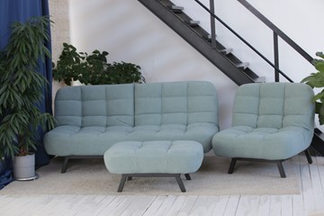 Комплект мебели Абри цвет мята кресло + диван + пуф опора металл в Москве - предосмотр