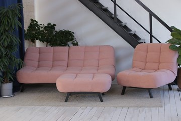 Комплект мебели Абри розовый кресло + диван + пуф опора металл в Москве - предосмотр