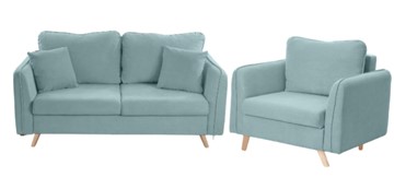 Комплект мебели Бертон голубой диван+ кресло в Подольске