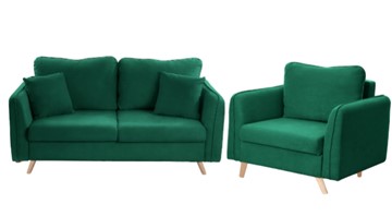 Комплект мебели Бертон изумрудный диван+ кресло в Москве