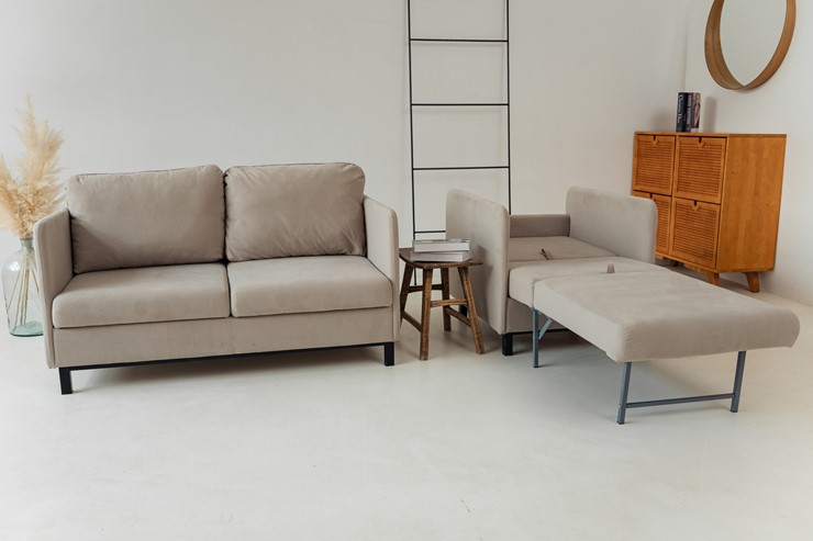 Комплект мебели диван + кресло-кровать Бэст бежевый в Москве - изображение 6