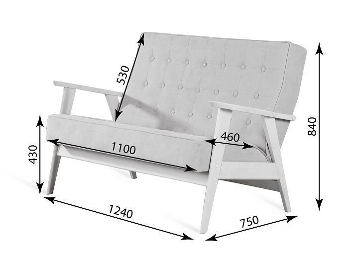 Прямой диван Ретро, двухместный (беленый дуб / RS 29 - бирюзовый) в Одинцово - изображение 3