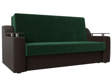 Прямой диван Сенатор Аккордеон 160, Зеленый\Коричневый (Велюр\Экокожа) в Химках