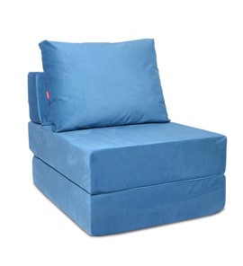 Бескаркасное кресло-кровать Окта, велюр синий в Одинцово