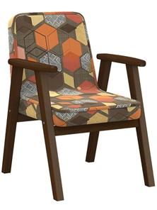Мягкое кресло Ретро ткань геометрия коричневый, каркас орех в Химках