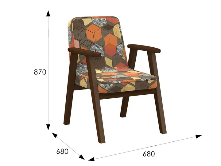 Мягкое кресло Ретро ткань геометрия коричневый, каркас орех в Москве - изображение 5