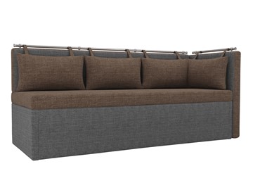 Раскладной кухонный диван Метро угловой, Коричневый/Серый (рогожка) в Подольске