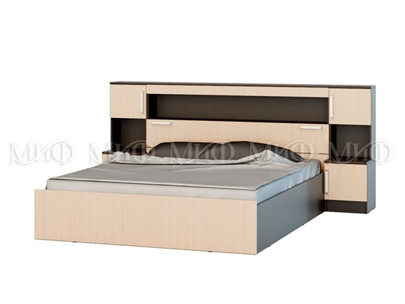 Кровать спальная Бася 1600 с надстройкой и с тумбами в Подольске - изображение