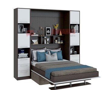 Кровать-шкаф с диваном Бела 1, с полкой ножкой, 1600х2000, венге/белый в Одинцово