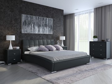 Кровать спальная Corso-1L 180х200, Экокожа (Черный) в Подольске