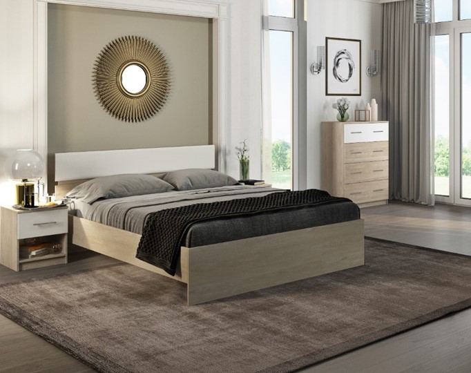 Спальная кровать Светлана 1600, белый/дуб сонома в Подольске - изображение 1