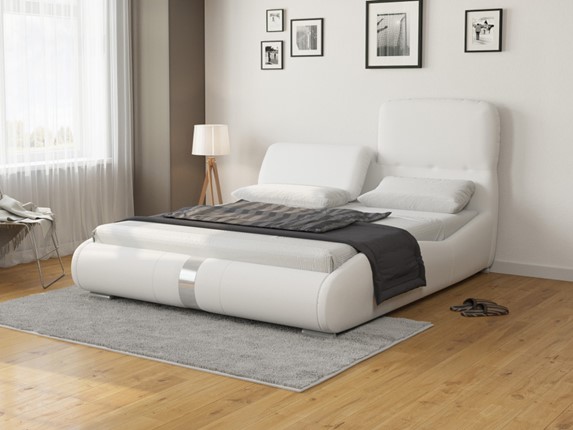 Кровать двуспальная Лукка 160х200, Экокожа (Белый) в Подольске - изображение