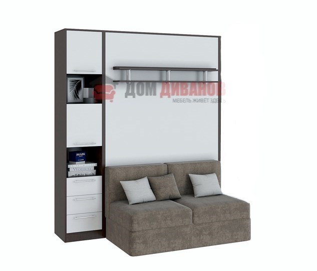 Кровать-шкаф с диваном Бела 1, с полкой ножкой с 1 пеналом, 1600х2000, венге/белый в Одинцово - изображение 1