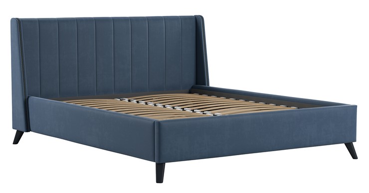 Двуспальная кровать с механизмом Мелисса 160,арт. Тори 83 велюр (серо-синий) + кроватное дно в Москве - изображение 1