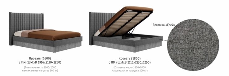 Кровать с подъемным механизмом Бержер, 1600, Б 2.0.5 в Москве - изображение 2