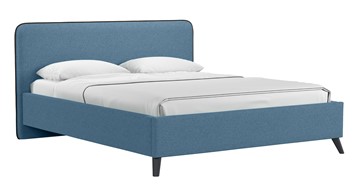 Двуспальная кровать с механизмом Миа, 160 Bravo blue (светло-синий) / кант Лайт 10 Велюр (коричневый) + кроватное дно в Москве - предосмотр