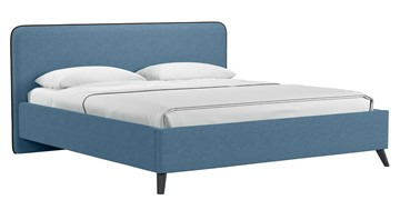 Кровать с механизмом Миа, 180 Bravo blue (светло-синий) / кант Лайт 10 Велюр (коричневый) + кроватное дно в Москве