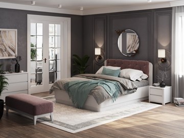 Кровать с механизмом 2-спальная Wood Home 1 180х200, Белая эмаль (сосна) с брашированием/Бентлей Нежно-лиловый в Одинцово