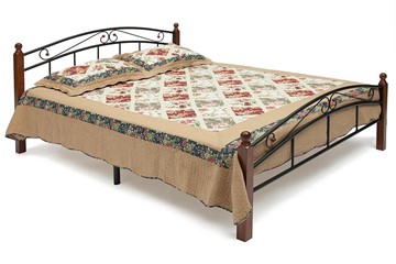 Кровать с основанием AT-8077 дерево гевея/металл, 140*200 см (middle bed), красный дуб/черный в Химках