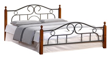 Кровать с основанием AT-808 дерево гевея/металл, 160*200 см (Queen bed), красный дуб/черный в Подольске