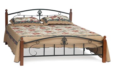 Кровать с основанием РУМБА (AT-203)/ RUMBA дерево гевея/металл, 140х200 см (double bed), красный дуб/черный в Москве