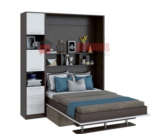 Кровать-шкаф с диваном Бела 1, с полкой ножкой с 1 пеналом, 1600х2000, венге/белый в Подольске - изображение