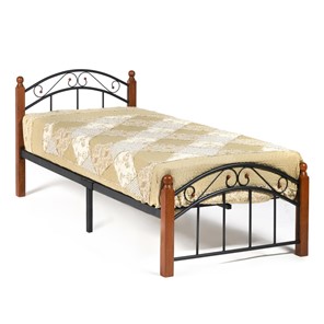 Односпальная кровать AT-8077 дерево гевея/металл, 90*200 см (Single bed), красный дуб/черный в Химках