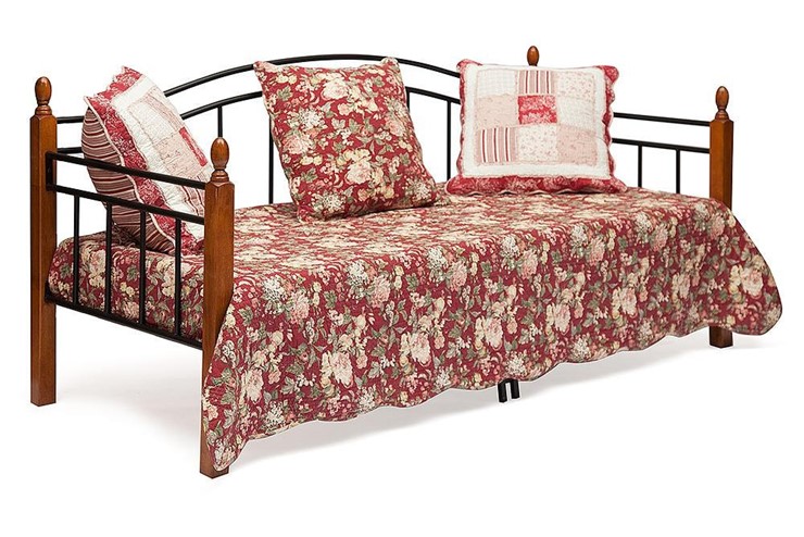 Спальная кровать LANDLER дерево гевея/металл, 90*200 см (Day bed), красный дуб/черный в Москве - изображение 1