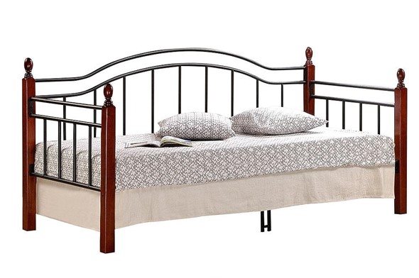 Спальная кровать LANDLER дерево гевея/металл, 90*200 см (Day bed), красный дуб/черный в Москве - изображение