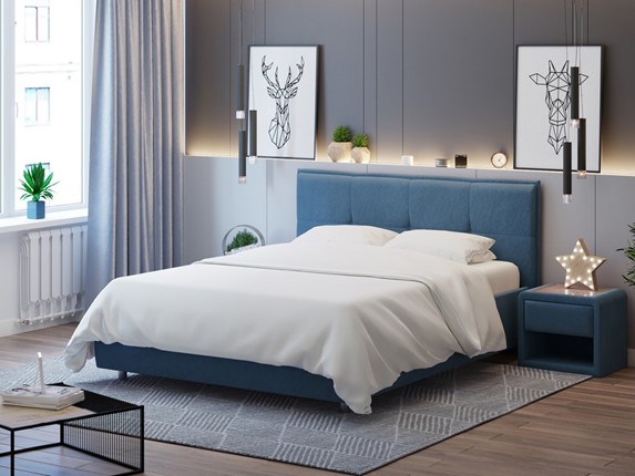 Кровать полутороспальная Lino 140х200, Велюр (Monopoly Прованский синий (792)) в Подольске - изображение