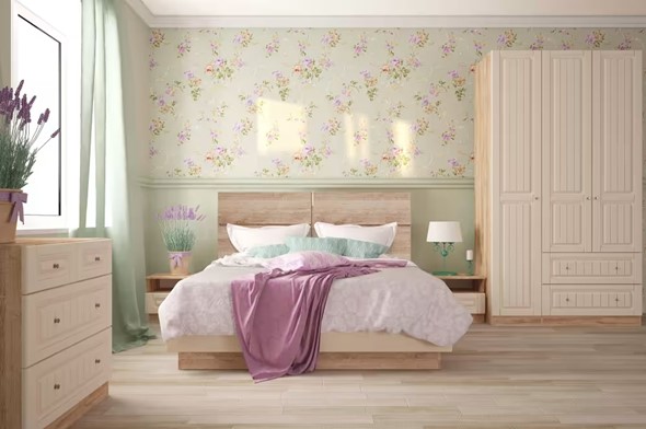 Гарнитур спальный Богуслава, дуб баррик светлый/крем брюле в Подольске - изображение