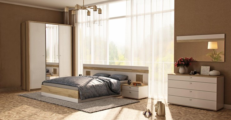Модульная спальня Фиджи №1, Дуб золотой/Белый в Подольске - изображение