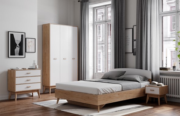 Модульная спальня Калгари Дуб натуральный светлый/Белый матовый в Одинцово - изображение