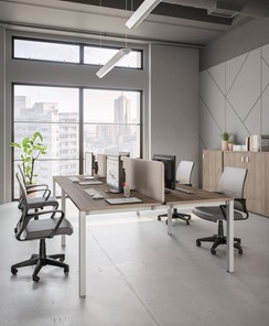 Набор мебели в офис Комфорт КФ (дуб шамони темный) на белом металокаркасе в Одинцово