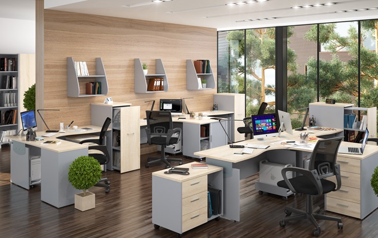 Набор мебели в офис OFFIX-NEW для 4 сотрудников с двумя шкафами в Химках - изображение 1