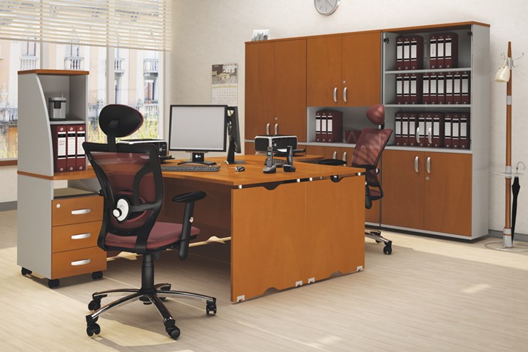Комплект офисной мебели Милан для 2 сотрудников с тумбочками и большим шкафом в Москве - изображение