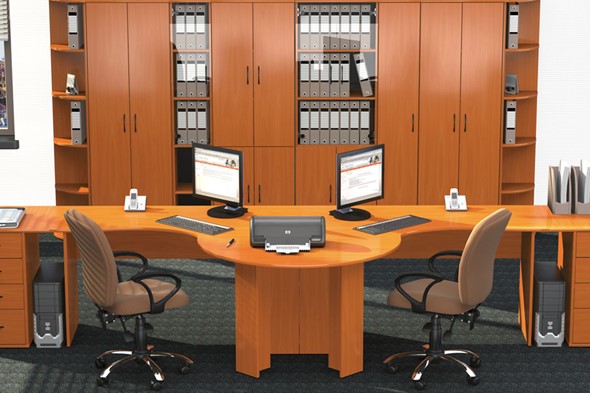 Офисный комплект мебели Классик для двух сотрудников с большим шкафом в Химках - изображение