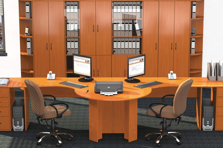 Офисный комплект мебели Классик для двух сотрудников с большим шкафом в Химках - изображение