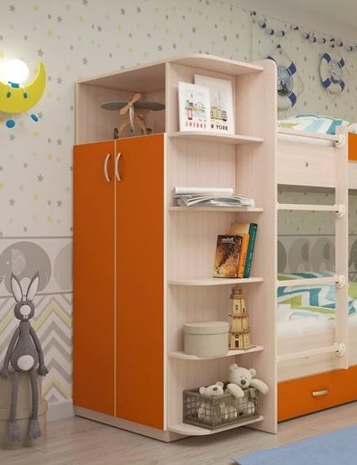 Детский 2-дверный шкаф Мая корпус Млечный дуб, фасад Оранжевый в Москве - изображение 1
