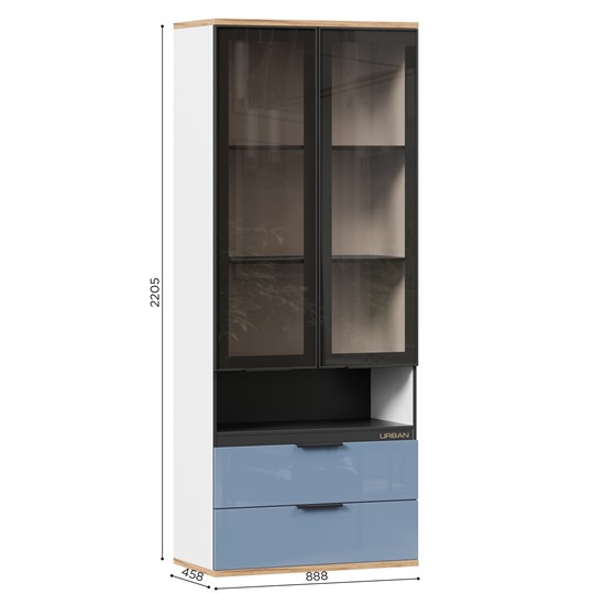Шкаф 2-дверный со стеклянными дверьми Урбан ЛД 528.290.000, Белый/Капри Синий в Химках - изображение 1