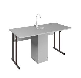 Детский стол 2-местный для кабинета химии Стандарт 7, Пластик Серый/Коричневый в Серпухове
