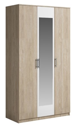 Шкаф 3 двери Светлана, с зеркалом, белый/дуб сонома в Химках - изображение