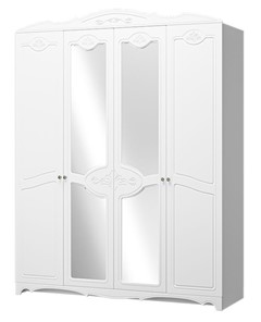 Шкаф четырехдверный в спальню Лотос ШР-4 (Белый) 2 зеркала в Одинцово
