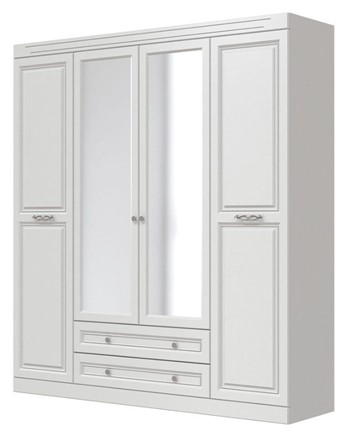Шкаф четырехдверный Олимп ШР-4 (Белый) 2 зеркала в Одинцово - изображение