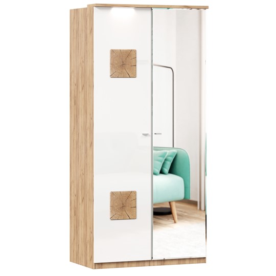 Шкаф двухстворчатый с 1 зеркалом и декор. накладками Фиджи 659.241, белый в Подольске - изображение 2