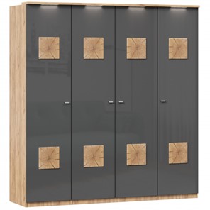 Шкаф 4х-дверный Фиджи с декоративными накладками, Дуб золотой/Антрацит в Подольске