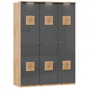 Шкаф 3х-дверный Фиджи с декоративными накладками, Дуб золотой/Антрацит в Подольске