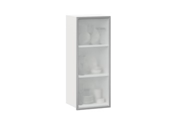 Кухонный шкаф высокий 400 Шервуд, со стеклом левый ЛД 281.421.000.121, белый/серый в Подольске