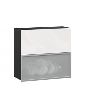 Навесной шкаф 800 горизонтальный, Шервуд, ЛД 281.981.000.088, со стеклом, черный/белый глянец в Подольске