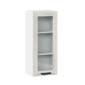 Кухонный навесной шкаф 400 высокий со стеклом Винченца ЛД 234.420.000.036, Белый/Дуб Крафт белый в Одинцово